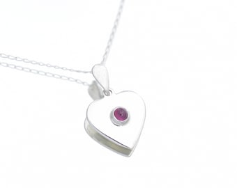 Handmade Ruby Necklace, Sterling Silver Ruby Heart Pendant, July Birthstone Pendant, Ruby Pendant, Gemstone Pendant