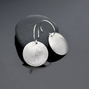 Handmade Round Sterling Silver Earrings with Radial Hammered Texture