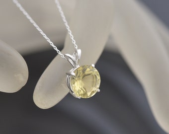 Sterling Silver Solitaire lemon Citrine Pendant, November Birthstone Pendant, Citrine Necklace