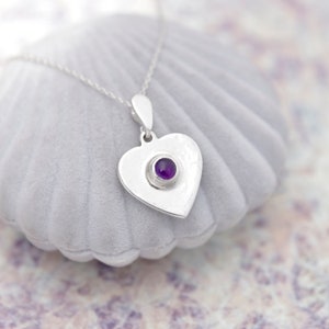 Handmade Amethyst Necklace, Sterling Silver Heart Pendant with Amethyst Cabochon, February Birthstone Pendant, Amethyst Pendant