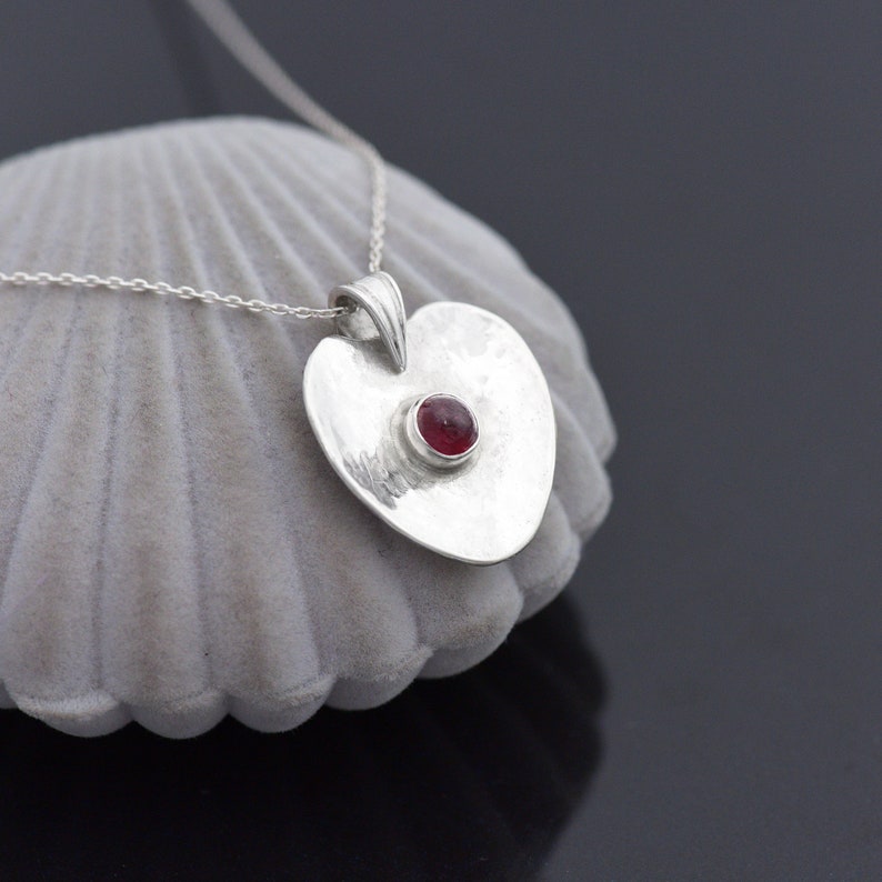 Sterling Silver Heart with Ruby Pendant, July Birthstone Pendant, Ruby Necklace