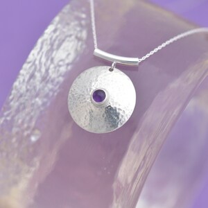 Handmade Amethyst Pendant, Round Sterling Silver February Birthstone Pendant, Amethyst Necklace, Gemstone Pendant