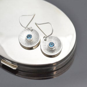 Round Sterling Silver & Blue Topaz Earrings, December Birthstone Earrings