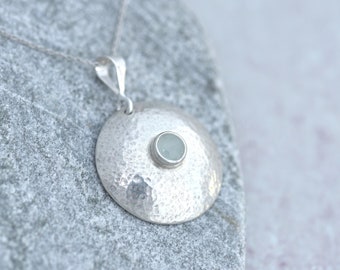Handmade Aquamarine Necklace, March Birthstone Pendant, Round Sterling Silver Aquamarine Pendant Necklace, Gemstone Pendant
