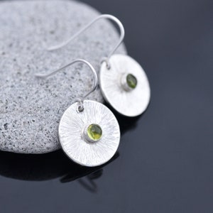 Round Sterling Silver and Peridot Earrings