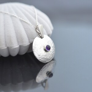 Amethyst Necklace - A round sterling silver Amethyst pendant necklace