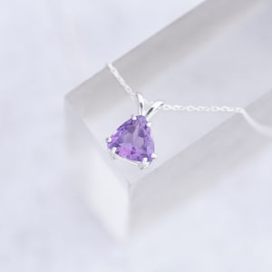 Solitaire Sterling Silver Amethyst Pendant Necklace, February Birthstone Pendant, Amethyst necklace