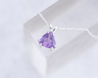 Solitaire Sterling Silver Amethyst Pendant Necklace, February Birthstone Pendant, Amethyst necklace