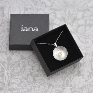 Round Sterling Silver Sapphire Pendant, Light Yellow Sapphire Necklace by Ian Caird of iana Jewellery