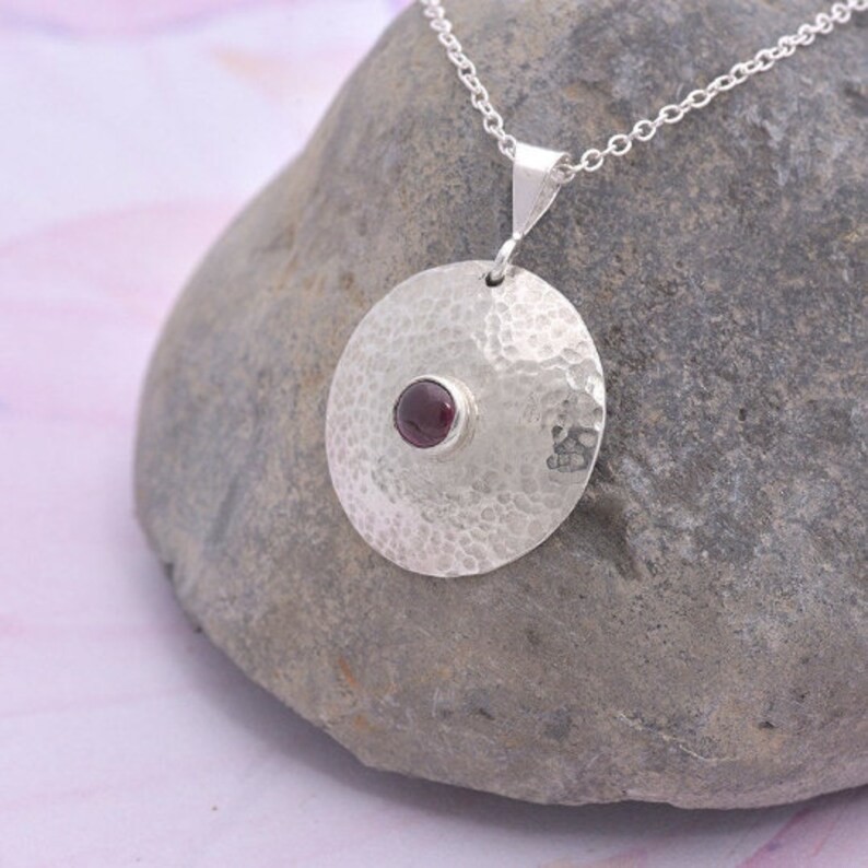 Sterling Silver and Garnet Pendant, January Birthstone Pendant, Amethyst Necklace