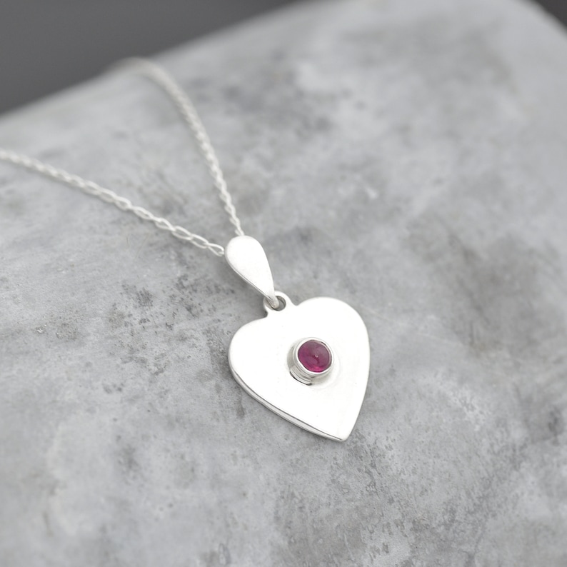 Sterling Silver Ruby Heart Pendant, July Birthstone Pendant, Ruby Necklace