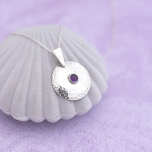 Amethyst Necklace - A round sterling silver Amethyst pendant necklace