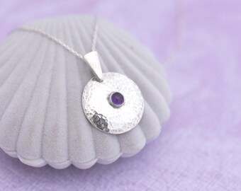 Amethyst Necklace, Round Sterling Silver Silver Amethyst Pendant Necklace, February Birthstone Pendant, Gemstone Pendant Gift