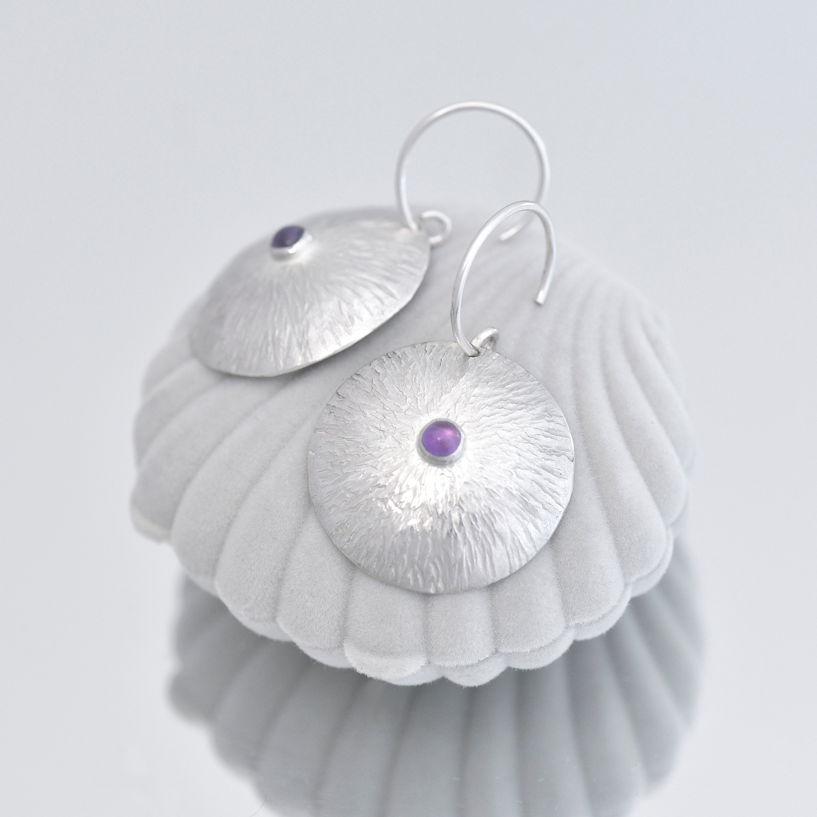 Round sterling silver Amethyst earrings