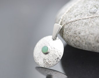 Handmade Chrysoprase Necklace, Sterling Silver Round Chrysoprase Pendant Necklace, Gemstone Pendant Gift