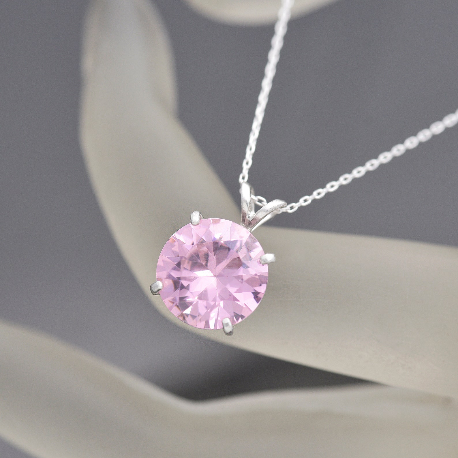 Solitaire necklace - Pink Zircon Pendant