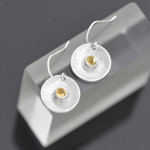 Handmade Citrine Earrings, Round Sterling Silver Gemstone Earrings, November Birthstone Earrings