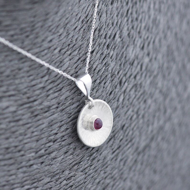 Round Sterling Silver and Ruby Pendant Necklace, July Birthstone Pendant, Ruby Necklace