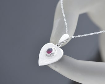 Sterling Silver Heart Ruby Pendant, July Birthstone Pendant, Ruby Necklace