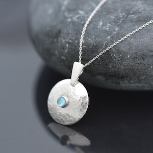 Handmade Round Topaz Pendant, Blue Topaz December Birthstone Pendant, Sterling Silver and Topaz Necklace, Gemstone Pendant