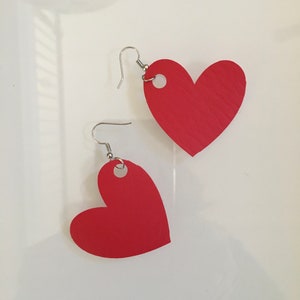 heart shaped earrings,red hearts,Valentines earrings,holiday wear,Faux leather earrings,medium earrings,eighties style earrings,die cut