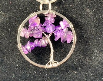 Tree of Life Necklace, Natural Chip Stone Tree Beads with Amethyst, FREE SHIPPING