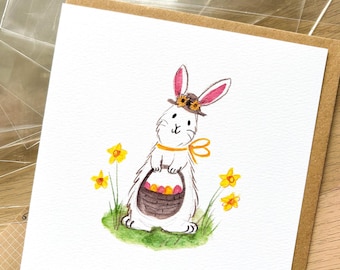 Easter Bunny Card – Hand-Painted Spring Greeting, Blank or Happy Easter