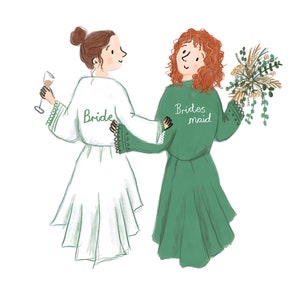 Bridesmaid Robe Portrait, DIGITAL DOWNLOAD, Customizable Illustration, Gift, Maid of Honour, Proposal, Squad, Bridal Party, Invite, Favour