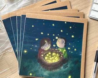Fireflies Illustrated Blank Greetings Card