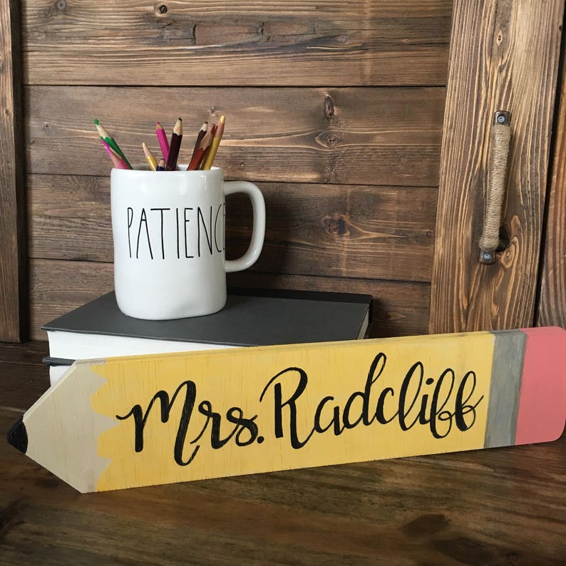 Personalized Teacher Sign Pencil Desk Accessory Name Etsy