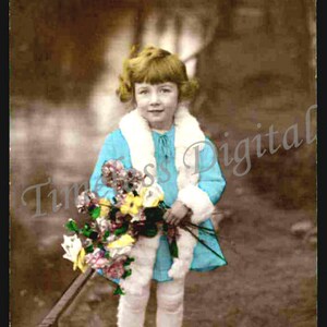 Vintage Postcard Illustration Image - Antique Picture - Instant Digital Download  - Printable Art File - Child with Flowers Photograph