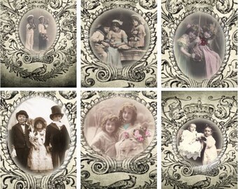 Digital Collage Sheet - Victorian  Children - Printable Vintage Tags - 9 Images - 2.5 x 3.5 - Instant JPG Download - Journals - ATC - Cards