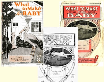 Juego de 3 libros de patrones vintage "Qué hacer para el bebé" - Digital - Más de 150 patrones de punto y ganchillo - 1910-1911 - Libros electrónicos en PDF - Imprimibles
