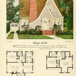 Puede incluir: Un plano de planta en blanco y negro de una casa con seis habitaciones. La casa tiene una sala de estar, un comedor, una cocina, dos dormitorios, un ba&ntilde;o y un pasillo. El plano de planta muestra las dimensiones de cada habitaci&oacute;n en pies. El texto "Design 624-B" est&aacute; en la parte superior de la p&aacute;gina.