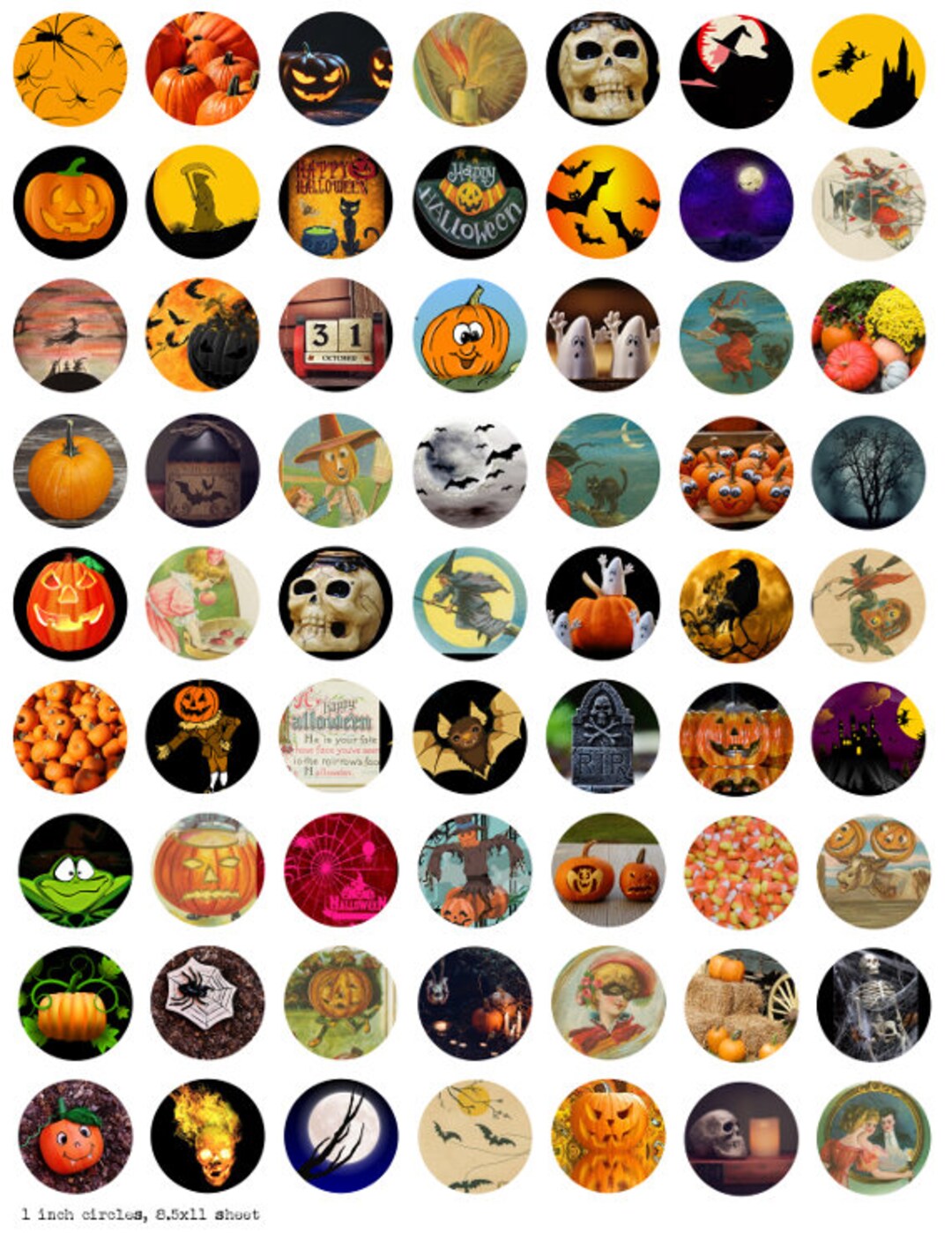 Halloween Digital Collage Sheet - Printable - 63 Craft Circles - 1 Inch ...