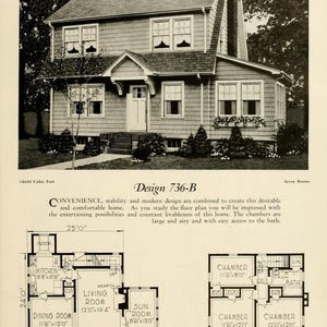 Puede incluir: Plano de planta en blanco y negro de una casa de siete habitaciones con sala de estar, cocina, comedor, sol&aacute;rium y tres dormitorios. La casa mide 7,6 metros por 7,3 metros y tiene un s&oacute;tano. Dise&ntilde;o 736-B.