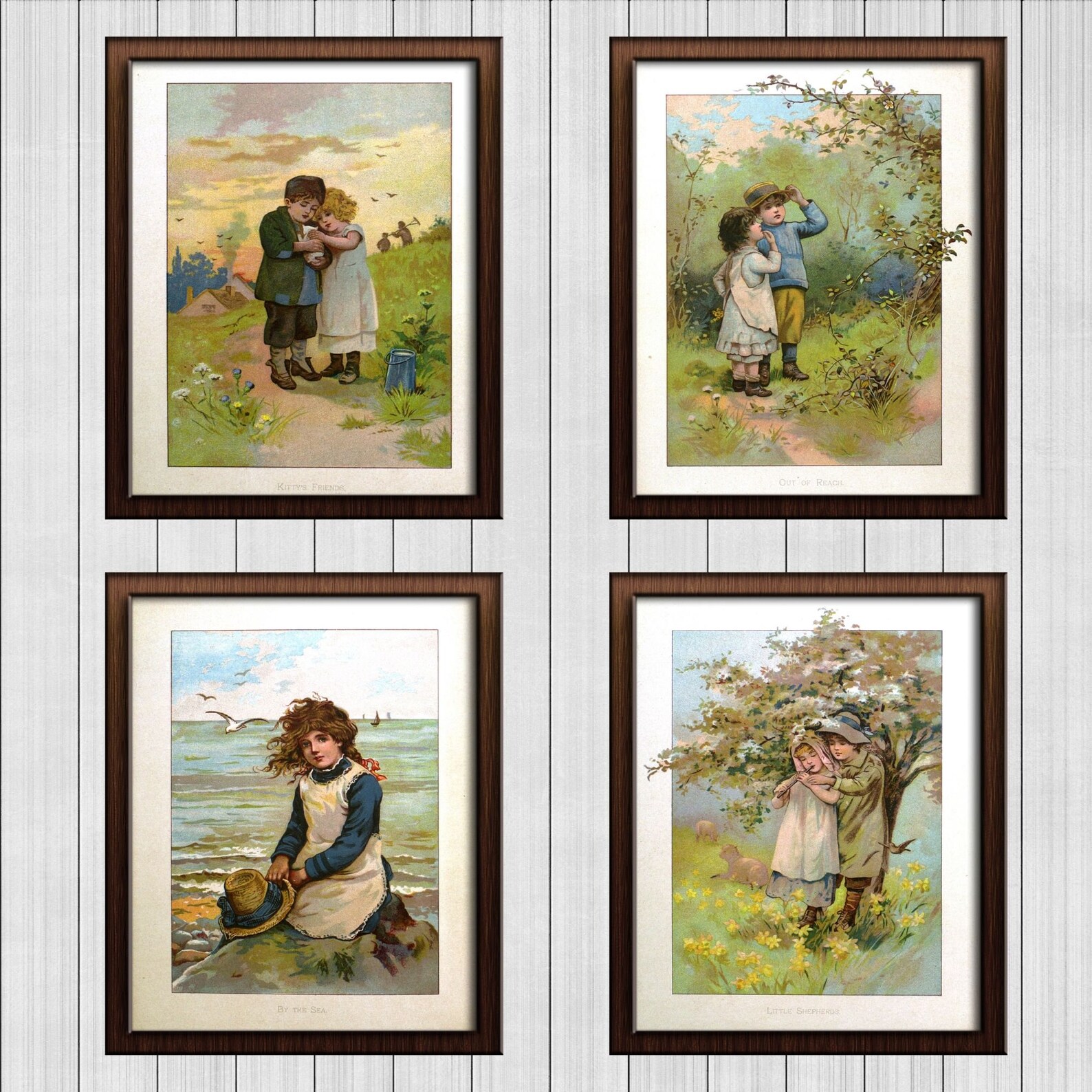 Set of 4 Printable Vintage Children's Book Illustrations Four Adorable Images Instant Digital ...