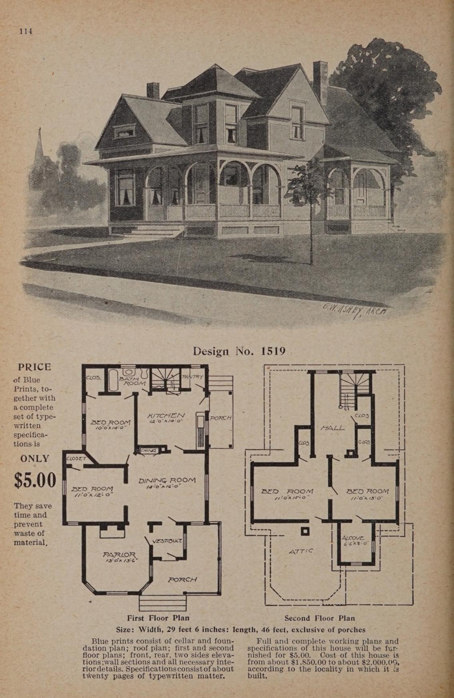 1907 Victorian & Craftsman House Plans | 200 Vintage Home Designs ...