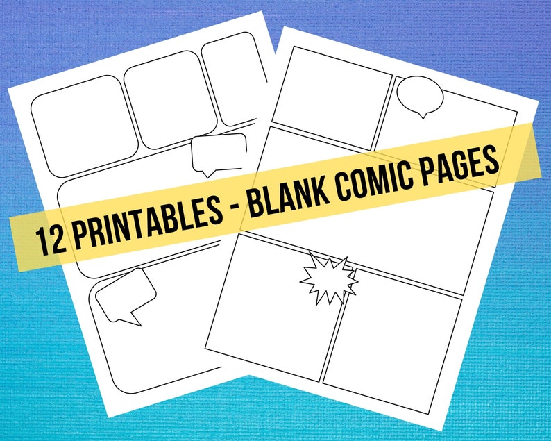 12 Printable Blank Comic Book Pages Callouts Digital Paper Pack Make