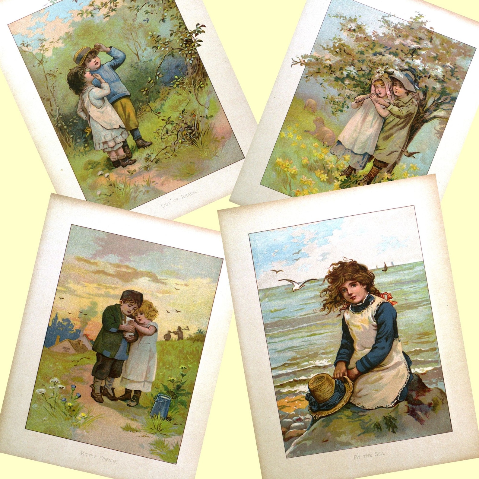 Set of 4 Printable Vintage Children's Book Illustrations Four Adorable ...