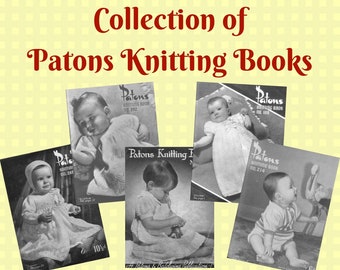 Set of 5 - Vintage Patons Knitting Books - Baby Patterns - Digital - Antique Bonnets Dresses  - Instant Download - PDF Ebooks - Printables