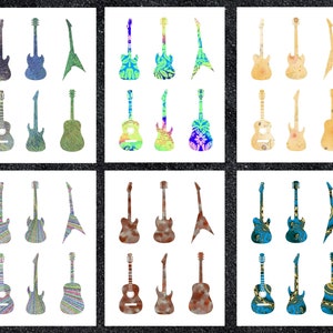 Set of 36 Printable Guitar Stickers - Digital Collage 6 Sheet Set ...