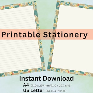 Carta da lettere di cancelleria in stile geometrico vintage Mod retrò Carta stazionaria foderata stampabile PDF Download digitale istantaneo - Formati A4 e Lettera