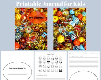 May include: A printable journal for kids with a colorful marble cover. The journal includes pages for writing, drawing, and expressing feelings. The cover features the text "My Journal".