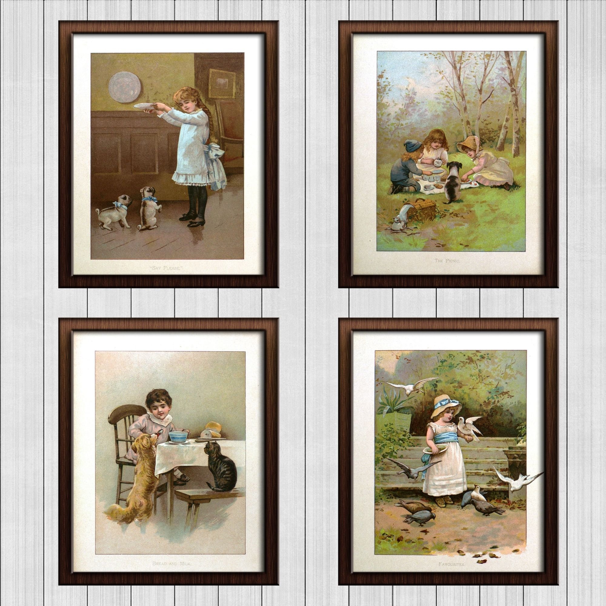 Set of 4 Printable Vintage Nursery Decor Illustrations - Four Adorable ...
