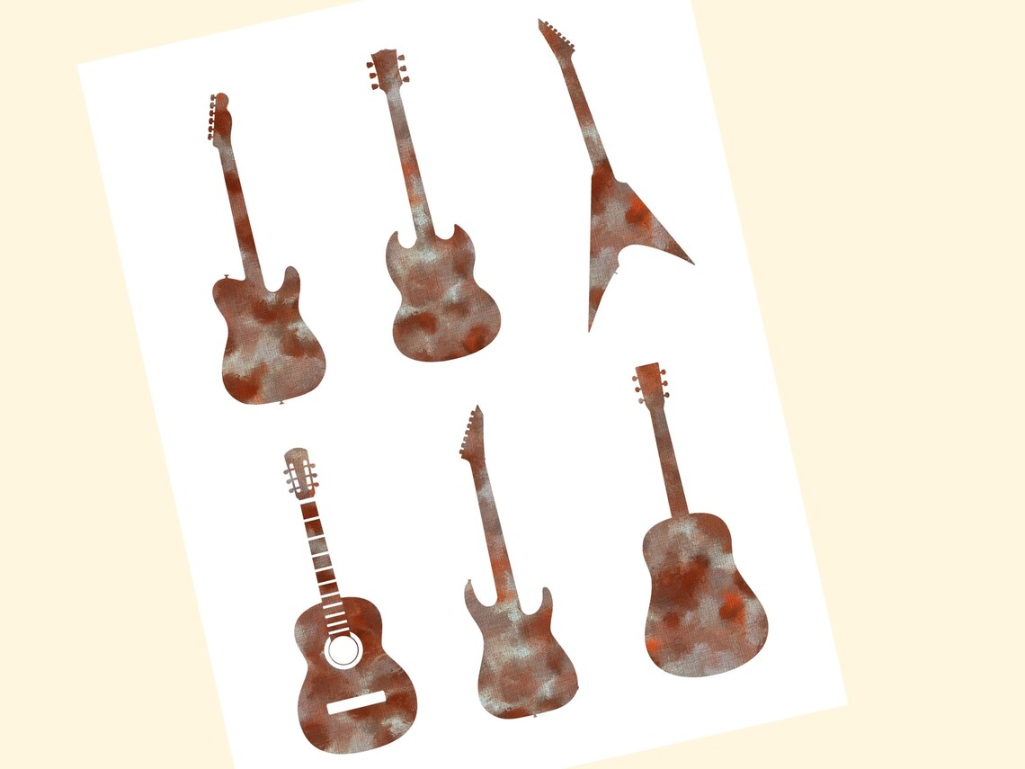Set of 36 Printable Guitar Stickers Digital Collage 6 Sheet Set Instant ...