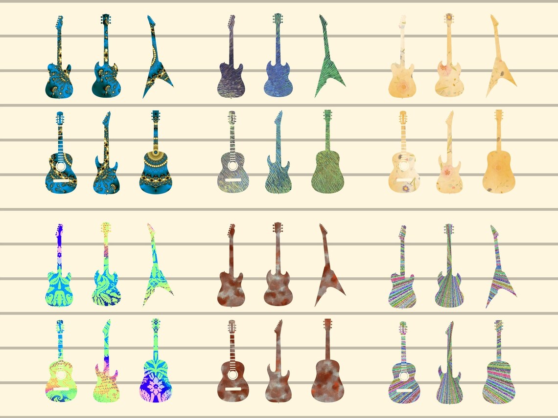 Set of 36 Printable Guitar Stickers Digital Collage 6 Sheet Set Instant ...