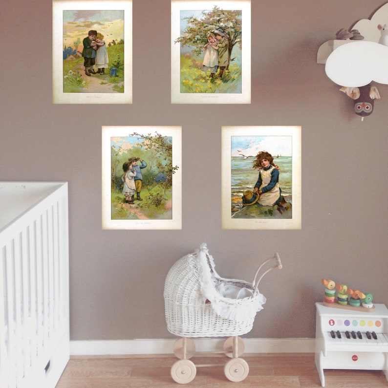 Set of 4 - Printable Vintage Children's Book Illustrations - Four Adorable Images - Instant ...