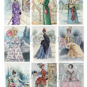 女性ファッション 1889 - デジタルコラージュシート - ヴィンテージ - 印刷可能 - 画像 9 枚 - 2.5 x 3.5 - インスタント JPG ダウンロード - タグ - ACEO - ATC - カード