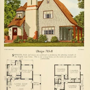 Puede incluir: Un plano de planta en blanco y negro de una casa de seis habitaciones con una sala de estar, una cocina, un comedor, un porche y tres dormitorios. La casa mide 26' x 28' y tiene un s&oacute;tano. El plano de planta est&aacute; etiquetado como "Dise&ntilde;o 703-B".
